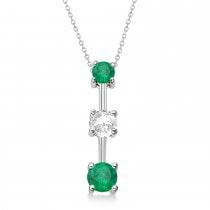 Emeralds & Diamond Three-Stone Necklace 14k White Gold (0.25ct)