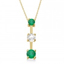 Lab Emeralds & Lab Diamond Three-Stone Necklace 14k Yellow Gold (0.25ct)