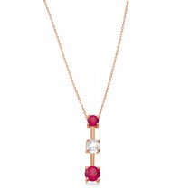 Rubies & Diamond Three-Stone Necklace 14k Rose Gold (1.00ct)
