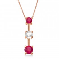 Lab Rubies & Lab Diamond Three-Stone Necklace 14k Rose Gold (0.25ct)
