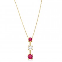 Lab Rubies & Lab Diamond Three-Stone Necklace 14k Yellow Gold (0.50ct)