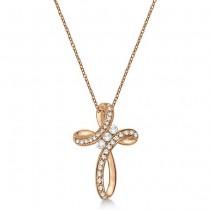 Lab Grown Diamond Swirl Cross Pendant Necklace 14k Rose Gold (0.61ct)