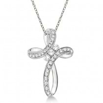 Diamond Swirl Cross Pendant Necklace 14k White Gold (0.61ct)