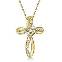 Lab Grown Diamond Swirl Cross Pendant Necklace 14k Yellow Gold (0.61ct)