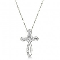 Lab Grown Diamond Swirl Cross Pendant Necklace 14k White Gold (0.25ct)