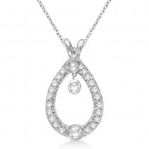 Bezel Set Teardrop Diamond Pendant Necklace 14k White Gold (0.75ct)