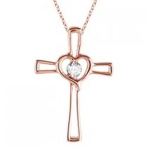 Diamond Heart on Cross Pendant Fancy Necklace in 14k Rose Gold