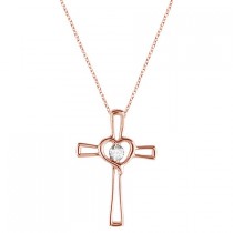 Diamond Heart on Cross Pendant Fancy Necklace in 14k Rose Gold