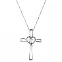 Diamond Heart on Cross Pendant Fancy Necklace in 14k White Gold