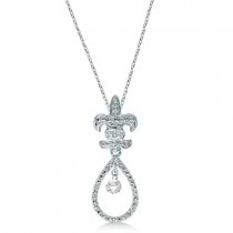 Fleur De Lis Teardrop Diamond Pendant Necklace 14k White Gold (0.15ct)
