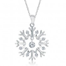 Snowflake Shaped Diamond Pendant Necklace 14k White Gold (0.20ct)