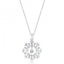 Snowflake Shaped Diamond Pendant Necklace 14k White Gold (0.20ct)