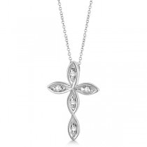 Marquise Shaped Cross Diamond Pendant Necklace 14k White Gold (0.05ct)