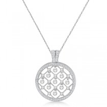 Circle Shaped Diamond Pendant Necklace 14k White Gold (1.25ct)