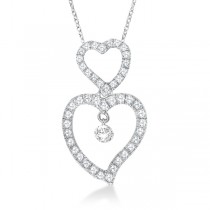 Double Open Heart Diamond Pendant Necklace 14k White Gold (0.40ct)