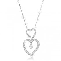 Double Open Heart Diamond Pendant Necklace 14k White Gold (0.40ct)