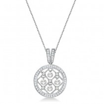 Circle Diamond Pendant Necklace Milgrain Edged 14k White Gold (0.55ct)