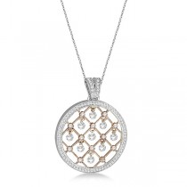Circle Dancing Diamonds Pendant Necklace 14k Two Tone Gold 1.10ct