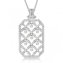 Octagon Shaped Diamond Pendant Necklace 14k White Gold (1.45ct)