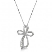 Diamond Swirl Fashion Cross Pendant Necklace 14k White Gold (0.05ct)