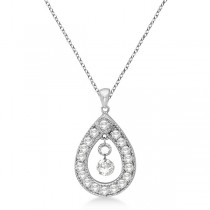 Vintage Diamond Teardrop Pendant Necklace 14k white Gold (0.65ct)