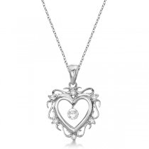 Open Heart Shaped Diamond Pendant Necklace 14k White Gold (0.15ct)