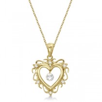 Open Heart Shaped Diamond Pendant Necklace 14k Yellow Gold (0.15ct)