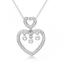 Double Open Heart Diamond Pendant Necklace 14k White Gold (0.50ct)