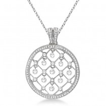 Drilled Set Circle Diamond Pendant Necklace 14k White Gold (1.00ct)
