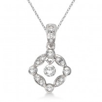Bezel Set Square Diamond Pendant Necklace 14k White Gold (0.25ct)