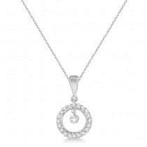 Drilled Set Circle Diamond Pendant Necklace 14k White Gold (0.25ct)