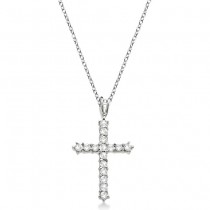 Straight Diamond Cross Pendant Necklace 14k White Gold (0.60ct)