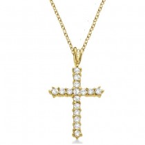 Straight Diamond Cross Pendant Necklace 14k Yellow Gold (0.60ct)