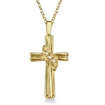 Grooved Fashion Diamond Cross Pendant Necklace 14k Yellow Gold (0.03ct)