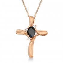 Black Onyx and Diamond Cross Necklace Pendant 14k Rose Gold (0.50ct)