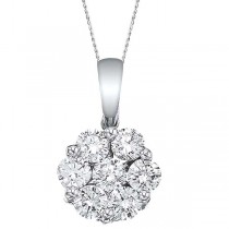 Diamond Cluster Flower Pendant Necklace in 14k White Gold 1.00ct