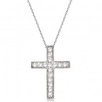 Large Diamond Cross Shaped Pendant Necklace 14k White Gold (0.50ct)