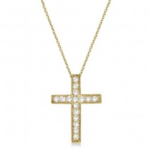 Large Diamond Cross Shaped Pendant Necklace 14k Yellow Gold (0.50ct)