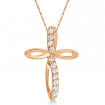 Swirl Diamond Cross Pendant Necklace in 14k Rose Gold (0.10ct)