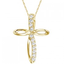 Swirl Diamond Cross Pendant Necklace in 14k Yellow Gold (0.10ct)