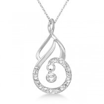 Unique Shape Diamond Swirl Pendant Necklace 14k White Gold (0.15ct)