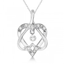 Double Heart Diamond Swirl Pendant Necklace 14k White Gold (0.20ct)