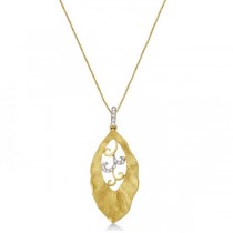 Diamond Leaf Pendant Necklace in Brushed 14k Yellow Gold (0.15ct)