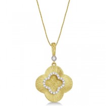 Diamond Clover Pendant Necklace in 14k Brushed Yellow Gold (0.15ct)