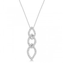 Triple Link Oval Diamond Pendant Necklace 14k White Gold (0.15ct)