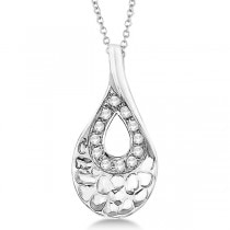 Hammered Teardrop Diamond Pendant Necklace in 14K White Gold (0.10ct)