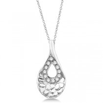 Hammered Teardrop Diamond Pendant Necklace in 14K White Gold (0.10ct)