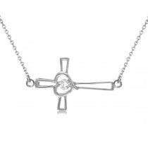Open Heart Diamond Sideways Cross Necklace 14K White Gold (.01ct)