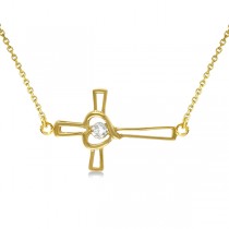 Open Heart Diamond Sideways Cross Necklace 14K Yellow Gold (0.01ct)