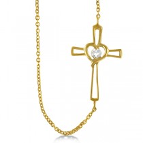 Open Heart Diamond Sideways Cross Necklace 14K Yellow Gold (0.01ct)